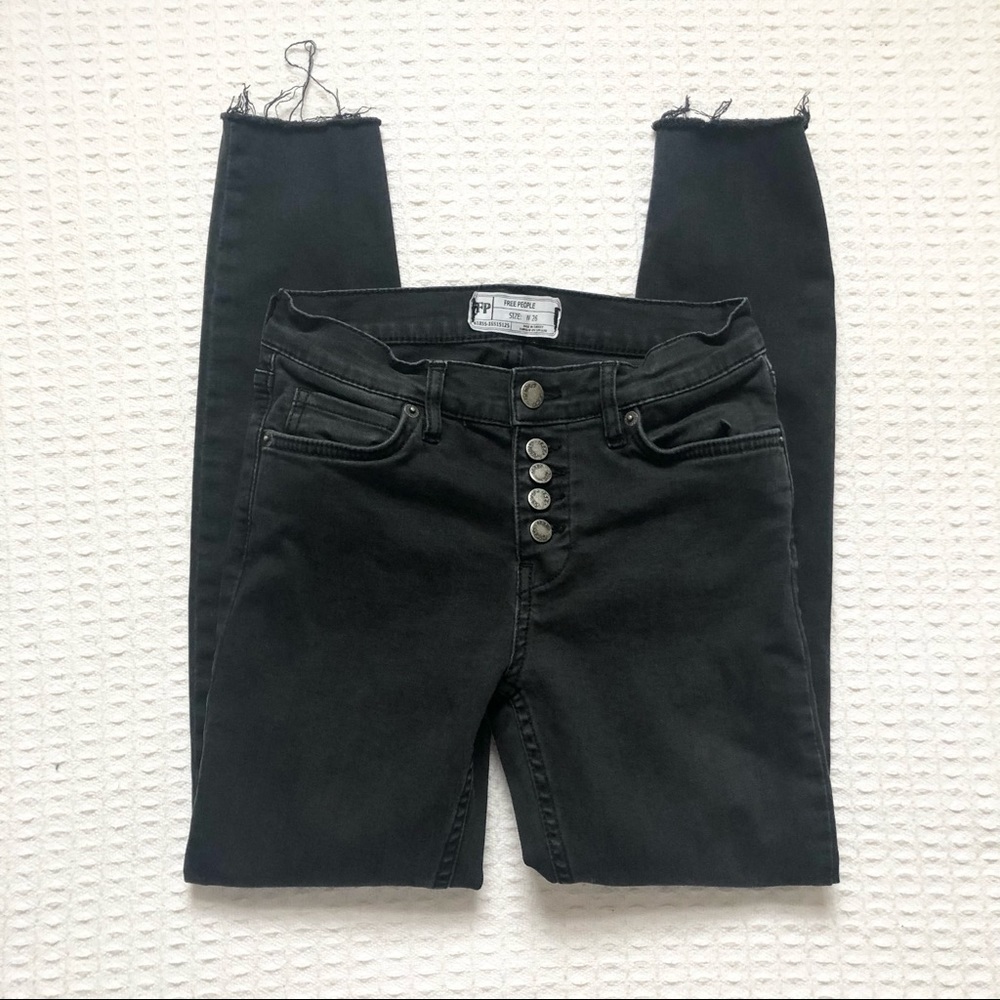 Free People button fly dark grey skinny jeans 26